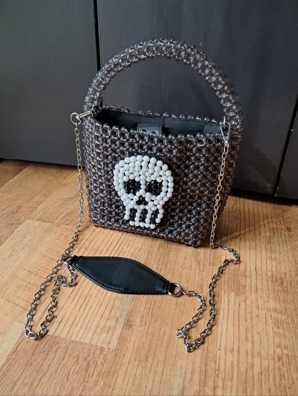 Bouffants & Broken Hearts Beaded Skull Accent Mini Bag - Black
